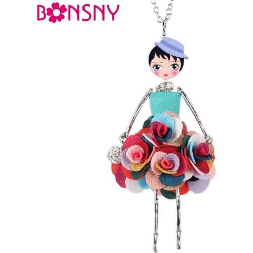 Bonsny Statement Floral French Doll Necklace Pendant Chain Choker Collar Fashion Trendy Jewelry Gift For Women Girls Teens Party