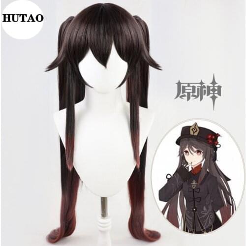 2021 New Game Props Genshin Impact Hu Tao Cosplay Wig Anime Accessories Project Halloween Girl Makeup Mask 100CM Brown Wigs Gift