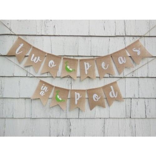 Personalized Two Peas in a Pod twins baby shower burlap Banners Christening & Baptism sign party Buntings garlands Photo Prop