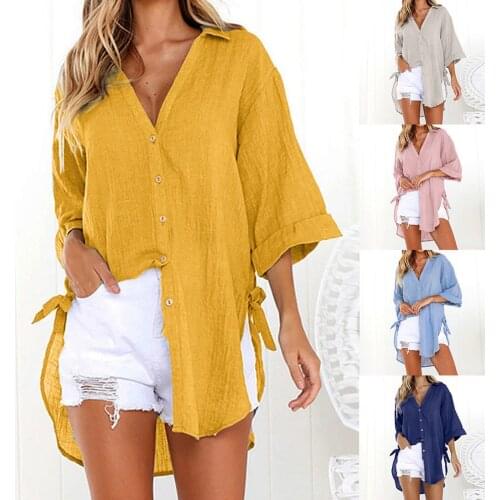 Casual Long Sleeve Loose Shirts Women Fashion Cotton Linen Blouses Tops Vintage Streetwear Plus Size 5XL Button Tunic Top Tee