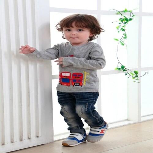 Clearance Boys T-shirt Kids Tees Baby Boy tshirts Children tees Long Sleeve 100% Cotton car plane Top Quality Free Shipping