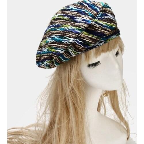 Retro Bohemia Berets Hat For Women Girl Fashion Multicolor Woolen Newsboy Hat Ladies Beanie Casual Artist Painter Cap Female