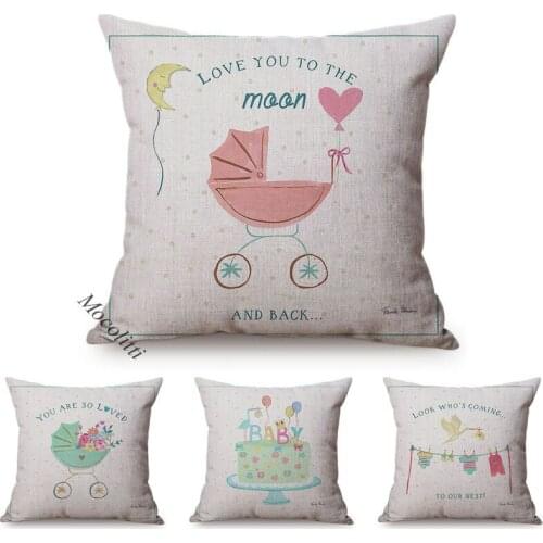 Happy Cartoon Pattern Sofa Throw Pillow Case Kids Birthday Home Atmosphere Decoration Cotton Linen Square Cushion Cover Cojines