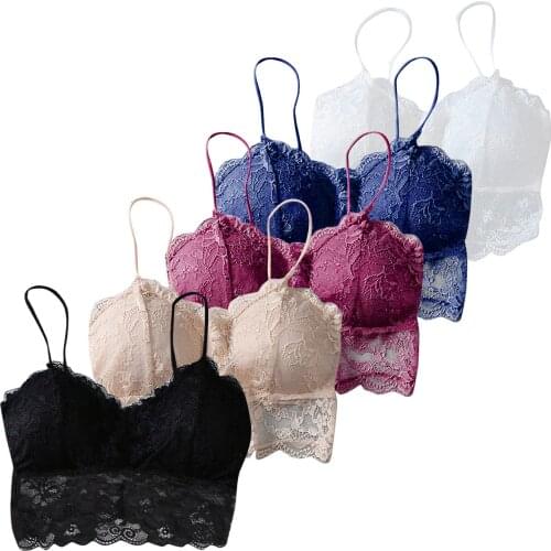 Sexy Lace Bralette Tube Tops Bandeau Summer Women Lace Bra Tanks Crop Tops Bandeau Girl Underwear Solid Color Camisole Hot Sale