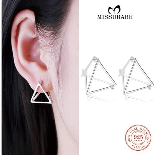 Stud-Earrings S925 Sterling Silver Geometric Ear Studs Piercing clip High Quality Triangle Earrings Stud Jewelry for women girls