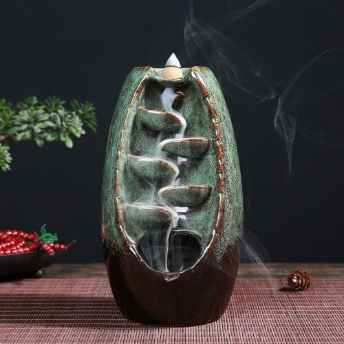 Backflow Waterfall Incense Burner Mountain River Ceramic Incense Holder Handicraft Home Decor Table Ornaments
