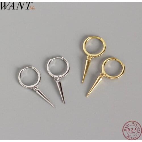 WANTME Genuine 100% 925 Sterling Silver Hanging Rivet Cone Pendant Stud Earrings for Fashion Women Party Accessories Jewelry