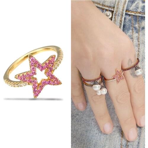 Top Quality Fashion Gold Plated Purple Red Green Five-pointed Star CZ Ring For Women Tail Finger Knuckle Jewelry