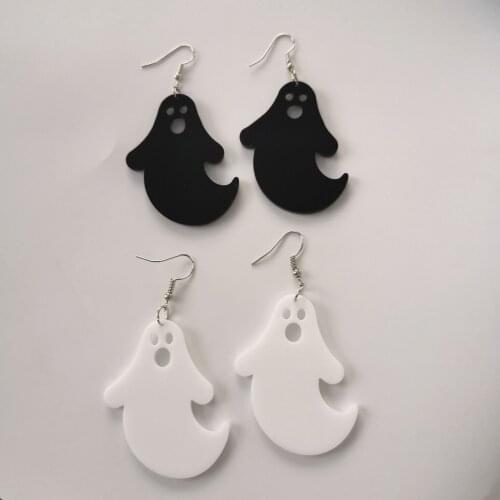 ZiccoWong Halloween Acrylic Black White Ghost Drop Earrings For Women Girls Scary Ghost Dangle Earring Party Jewelry Wholesale