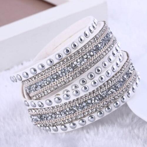 1 pc/lot 2018 New Arrival Fashion Jewelry Colorful Stone 6 Layer Rhinestone Charm Bracelet&bangle Leather Bracelet For Women1666