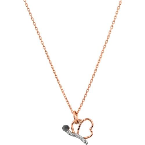 14k Gold Natural Diamond Butterfly Necklace PN022