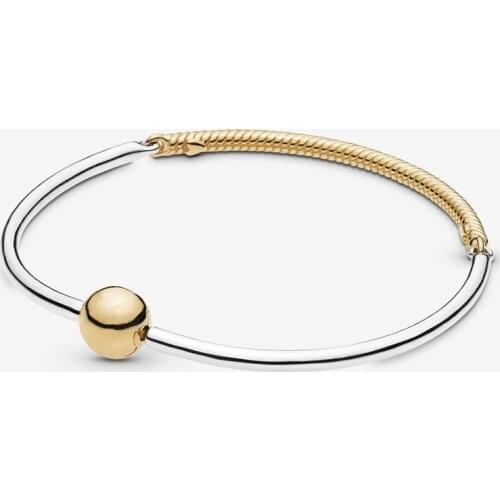 2019 NEW Autumn 100% 925 Sterling Silver Gold Shine Three-Link Bangle Bracelet Original Jewelry Women Charming Wedding Gift