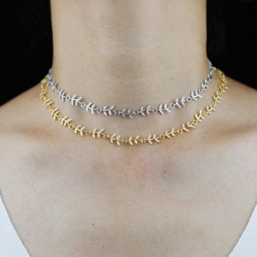 2021 Delicate New design Wheat Leaves shape Trendy Women Choker Necklaces Full Clear CZ Paved gold silver plated Luxury Jewelry