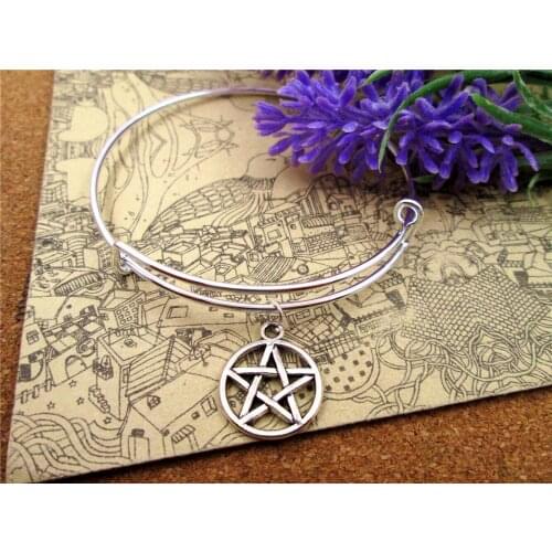 3pcs/lot Hot sale 65mm bracelets bangles with 20*17MM Antique silver STAR CIRCLE charms,meimaid pendant
