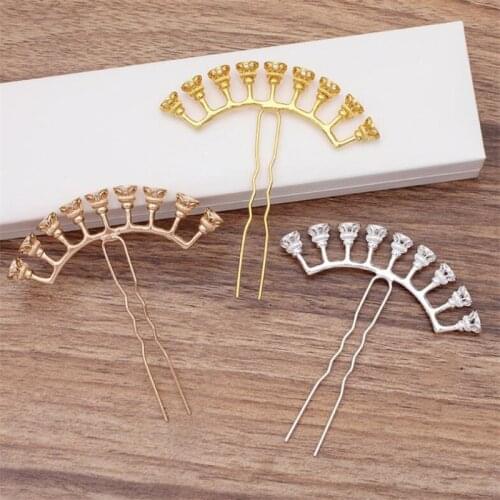 5pcs/lot Long Hair Combs Gold Silver color u-Shape Flower Spacer Hairpins Hair Sticks Hair Pin Hairpin