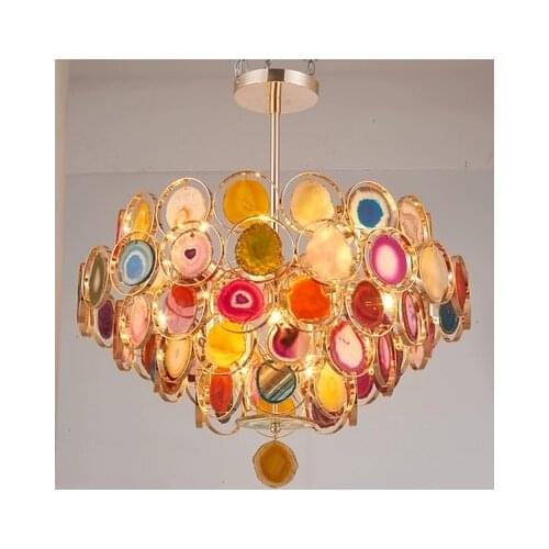 Art Deco Agate Led E14 Pendant Light Plate Metal Pipe Pendant Lamp Indoor Lighting Fixtures Lamparas Lustre Luminarie Led Lamp