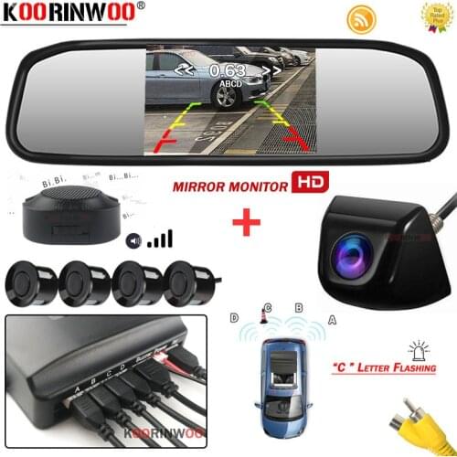 Koorinwoo Car Intelligent System Parktronic 4 sensors For Car Parking Sensor With Screen Rearview Camera Metal Wide Angle Camera