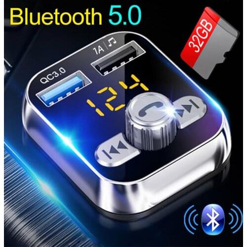 2021 Car Mp3 Player Handsfree Bluetooth 5.0 FM Transmitter TF Pendrive Music playing QC3.0 Dual USB Charger Voltage Detection