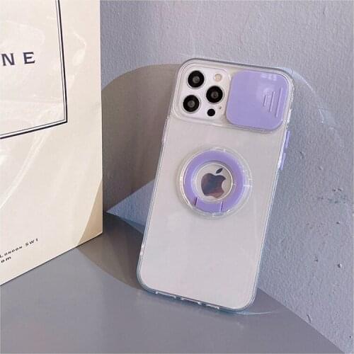 Transparent Anti-drop Camera Protection Ring Bracket Phone Case For iPhone 11 12Pro Max X 10 XS XR 7 8 Plus Clear Color Coque