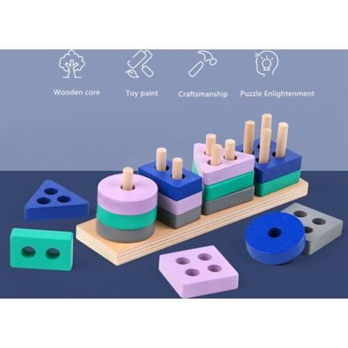 Wooden Building Blocks For Children Boys Girls Kids Puzzle Toys Color Shape Match Montessori Toy Early Learning Educational Toys