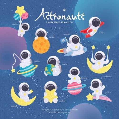 DIY Cartoon Astronaut Iron on Patches for Clothing Embroidery Cloth Sticker Patchwork on Clothes Phone Shell T-shirt Decoration