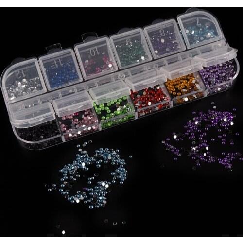 JOYLIVE 2mm Nail Art Decorations 12 Colors Nail Decoration Round Box Set Rhinestones Shinny