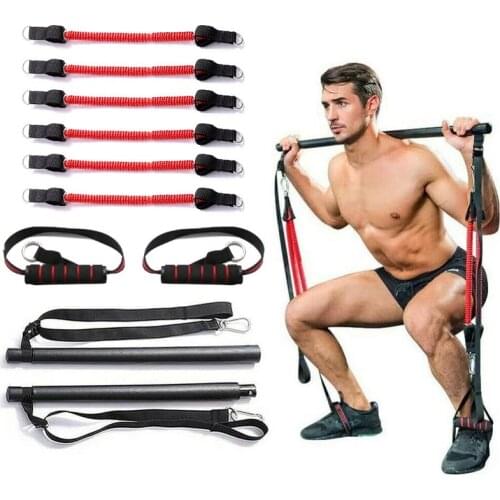 Quality Resistance Band Pilates Stick Gym Exercise Muscle Power Tension Bar Pilates Bar Home Work Out Fitness Training Equipment