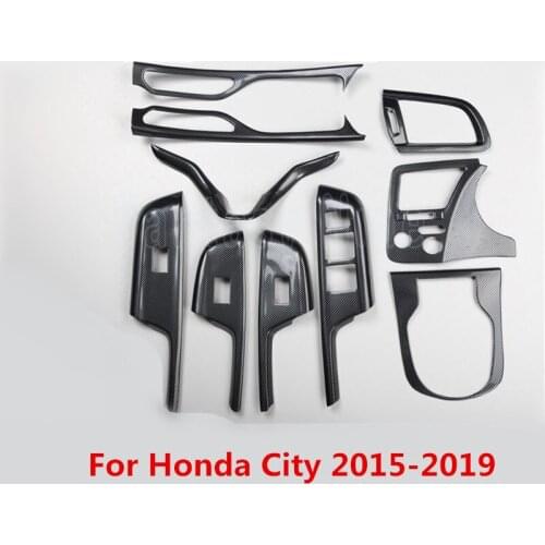 Carbon Fiber Printed Car Interior Moulding Trim Gear Panel Window Control Cover Outlets Trim for Honda City 2015-2019 Styling