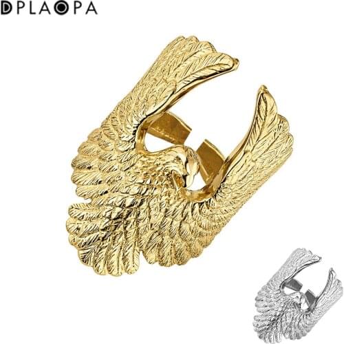 DPLAOPA 925 Sterling Silver Gold Coated Silver Eagle Ring Resizable Adjutable Women Party Jewelry Open Bangle Circle Jewels