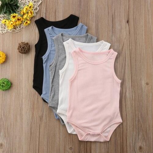 Toddler Newborn Baby Girls Boys Cotton Simple Solid Sleeveless Bodysuit Jumpsuit Outfits Casual Clothes Summer 0-24M