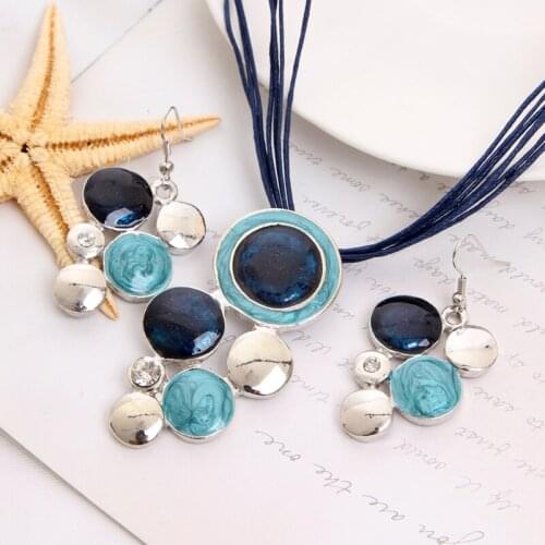Fashion Women Jewelry Set Multilayer Leather Geometric Circles Necklace Earrings Jewelry Sets Wholesale Price Christmas Gift