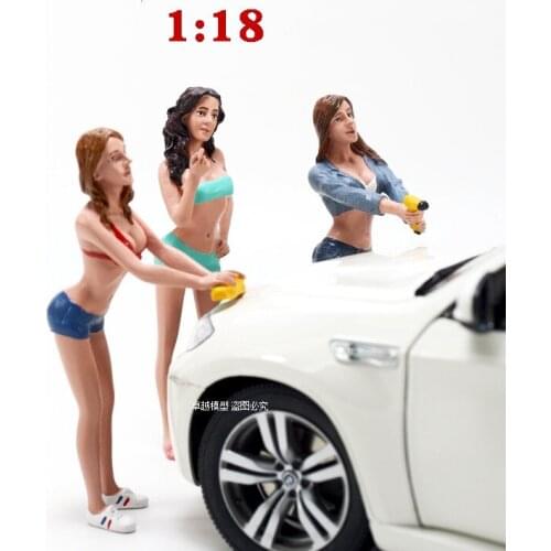 1:18 Scale Resin Die-casting Miniature Figure Model Beautiful Girl in Bikini Car Washer Scene Layout Collection Toy