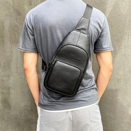 Natural Cowskin Chest Sling Bag Men Shoulder Bag Black Crossbody Bags for Men Sling Messseger Bag Designer Travel Daily Pack
