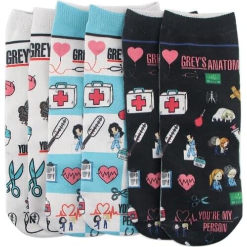 TV Show Greys Anatomy Socks Cartoon Printed Boat Socks Sweat absorption Deodorization Daily Sports Sock Four Seasons Leisure
