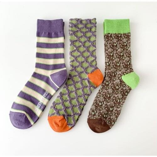 3 Pairs Street Style Women Socks Cute Print Flower Long Winter Cycling Socks Kawaii Harajuku Girls Leg Warmers Vintage Socken