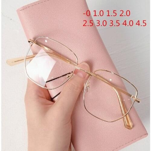 -1.0 1.5 2.0 2.5 3.0 to -4.5 Finished Myopia Glasses Women Men Metal Irregular Eyeglasses Prescription Nearsighted Eyewear
