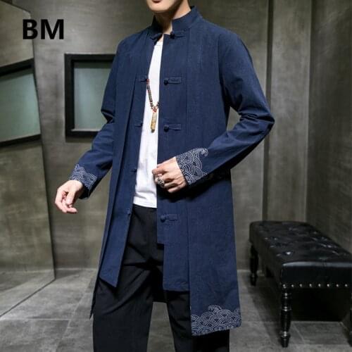 Chinese Style Clothes Tang Suit Cotton Line Long Hanfu 2020 Ancient Style Coat National Style Robes Gown Men Windbreaker