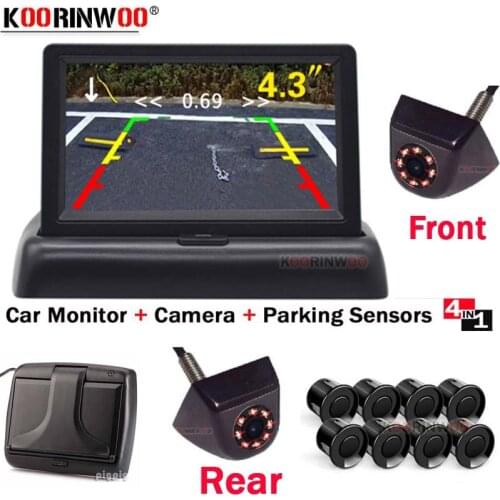 Koorinwoo Full kit Parktronik With Dash Monitor Parking Sensors 8 Warning Radar Alart Parking Camera Bumper Sensors Metal body