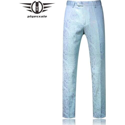 Plyesxale Brand Slim Fitted Sky Blue Suit Trousers For Men 2019 New Arrival Suit Pants Men Plus Size Casual Man Wedding Pants P6