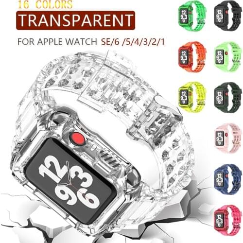 Newest Sport Strap Transparent Watch Band+Case for Apple Watch SE 6 5 4 Band 38MM 42MM for IWatch 44MM Belt 40MM 6 5 4 Wristband