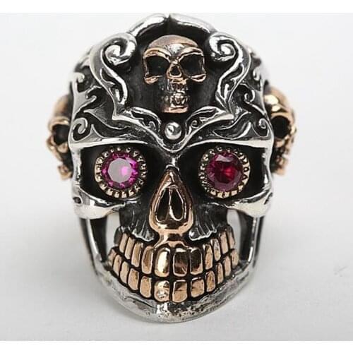 Retro Gothic Style Red Zircon Eye Skull Punk Ring Men High Quality Metal Rock Party Jewelry