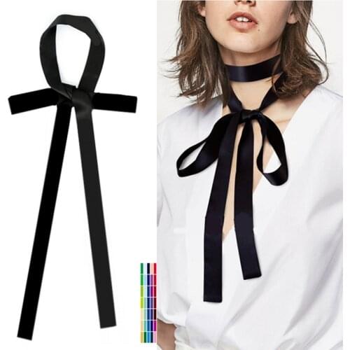 160*3CM Women Pure color Scarf Extra Long Narrow Silk Ribbon Scarfs Necktie Ladies Thin Tie Neck Scarves Wrist Strap Belt