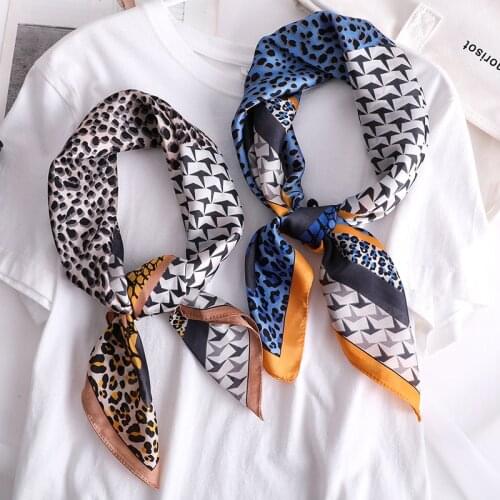 Autumn New Silk Scarf Vintage Leopard Lady Sunscreen Printing Hairclip Ribbon Headdress scarves women chiffon hijab pashmina