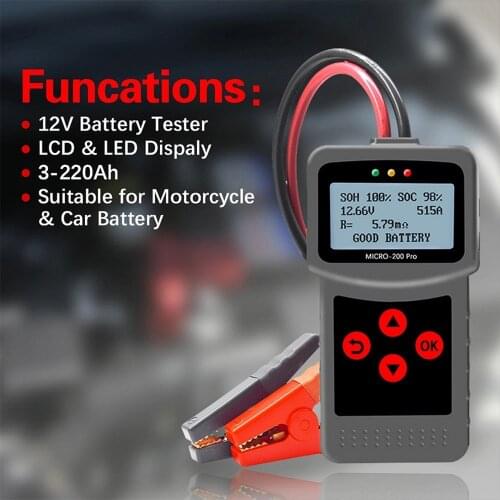 MICRO-200 PRO Car Battery Tester AGM EFB Gel Automotive Load Battery System Analyzer 12V Multi-Language Digital Battery Tester