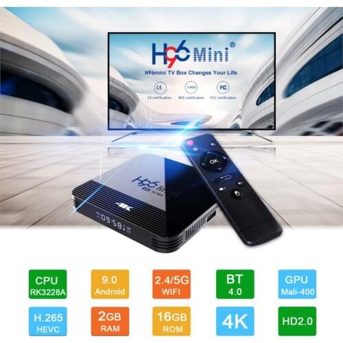 Android 9.0 H96 MINI H8 Set Top Box RK3228A Smart TV box 2GB RAM 16GB ROM H.265 HD 1080P 4K WiFi 2.4G/5G USB 2.0 smart tv box