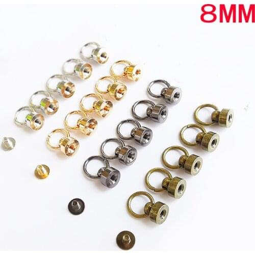 9mm Gold Nickel Hematite Solid Metal Button O Ring Round Head Stud Screwback Leather Craft Bag Chicago Screw Nail Rivet