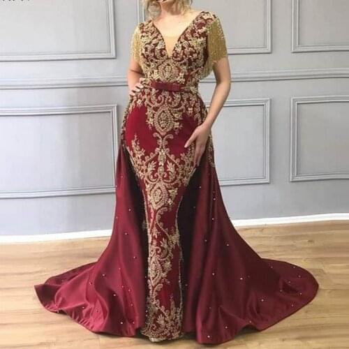 Evening Dress Burgundy abendkleider Prom Dresses Removable Skirt Beading Formal Evening Dresses vestido de festa