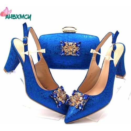 High Quality 2020 Autumn Design African Ladies Party Matching Shoes and Bag Set in Royal Blue Color Italian Women Shoe and Bag