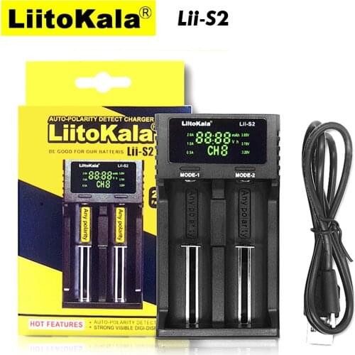 Liitokala Lii-S2 Battery Charger LCD 2 Slots for 18650 26650 21700 18350 AAA Lithium NiMH Battery Auto-polarity Detector Charger