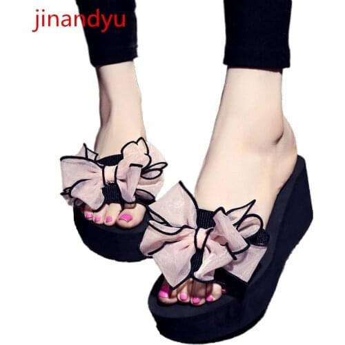 Women Slippers Platform Shoes Wedge Sandals 42 Size Beach Pink Black High Heels Ladies Slippers Wedges Slides Cute Female Shoes